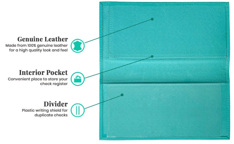 123 Cheap Checks Turquoise Basic Genuine Leather Checkbook Cover For Men & Women - Image 3